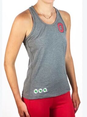 Bend Active Heather Grey Meshback Racerback Tank Top with Red Block O Accent